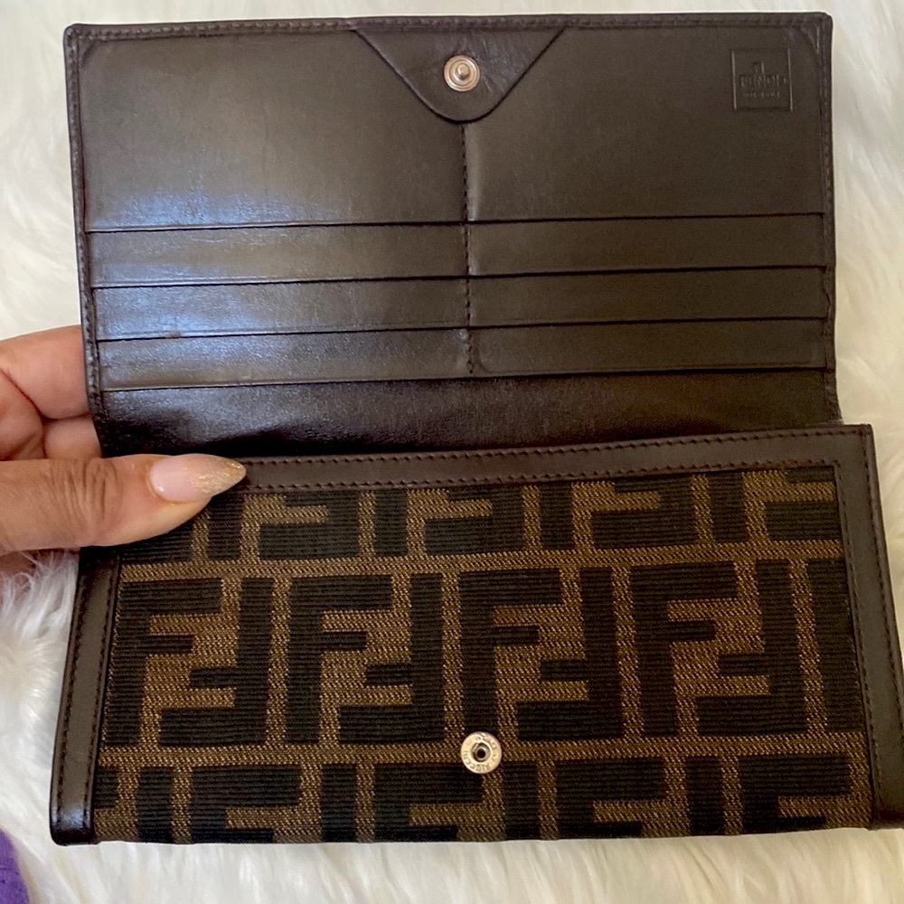 FENDI Long Zucca and Leather Wallet